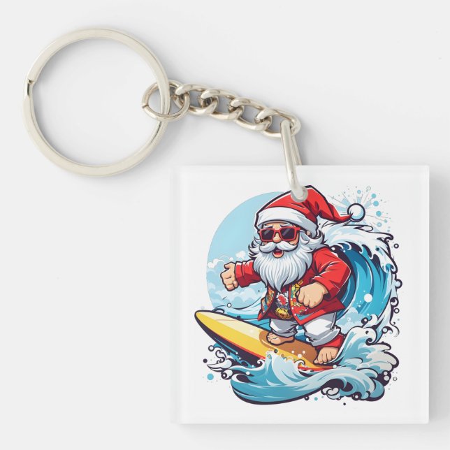 Weihnachtsfeiertag Surfen Weihnachtswaves Schlüsselanhänger (Vorderseite)