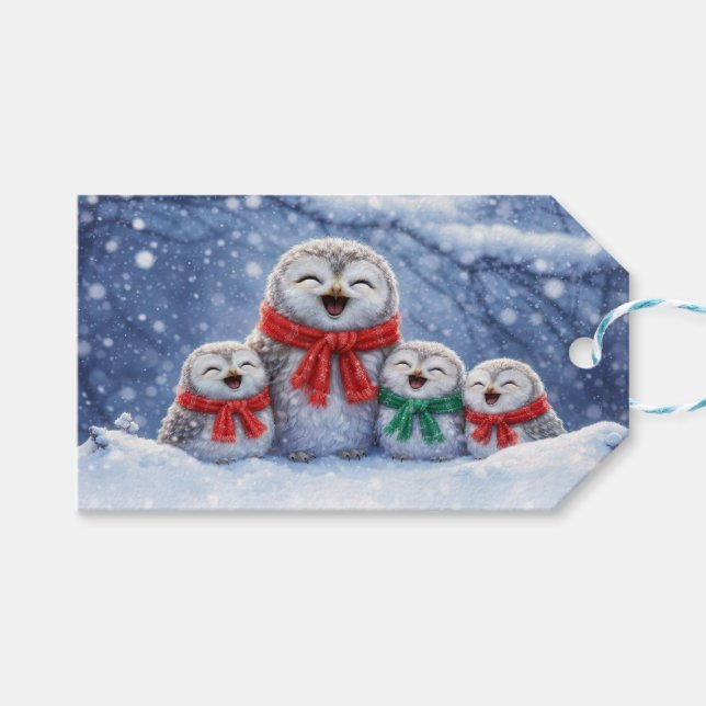 Weihnachtsfeiertag Süße Eulen Geschenkanhänger (Vorderseite (Horizontal))