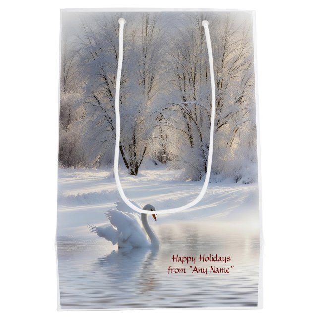 Weihnachtsfeiertag Swan Custom from name Mittlere Geschenktüte (Rückseite)