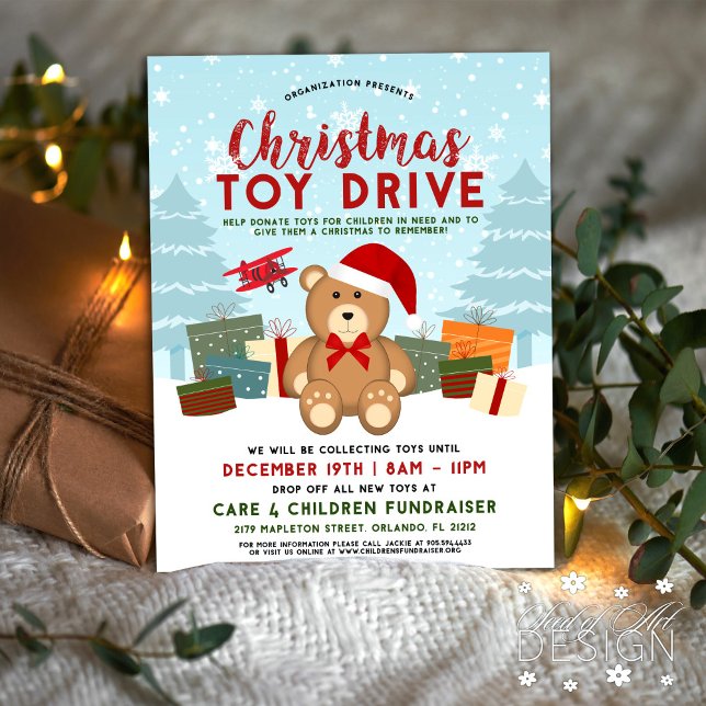 Weihnachtsfeiertag Teddy Bear Toy Drive Fundraiser Flyer (Von Creator hochgeladen)