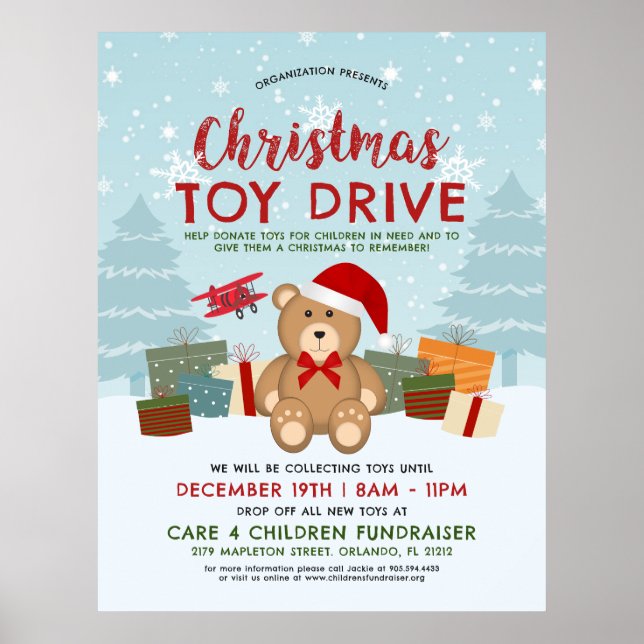 Weihnachtsfeiertag Teddy Bear Toy Drive Fundraiser Poster (Vorne)