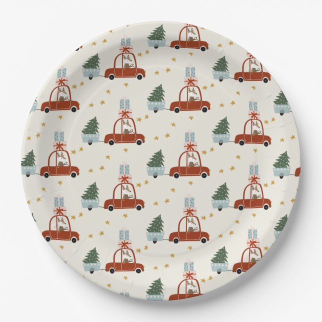 Weihnachtsfeiertag-Tier-Illustration Pappteller (Vorderseite)