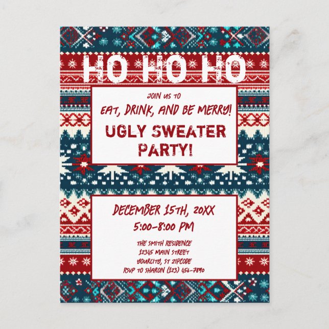 Weihnachtsfeiertag Ugly Sweater Party Postkarte (Vorderseite)