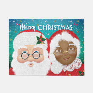Weihnachtsfeiertag und Frau Claus Biracial Fußmatte