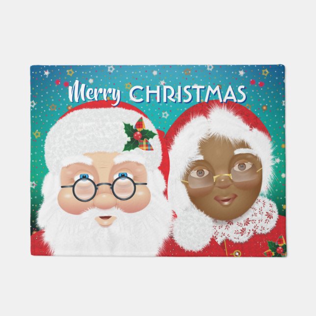 Weihnachtsfeiertag und Frau Claus Biracial Fußmatte (Vorderseite)