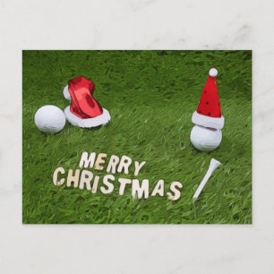 Weihnachtsfeiertag und Golf und Weihnachtsmannmütz Postkarte