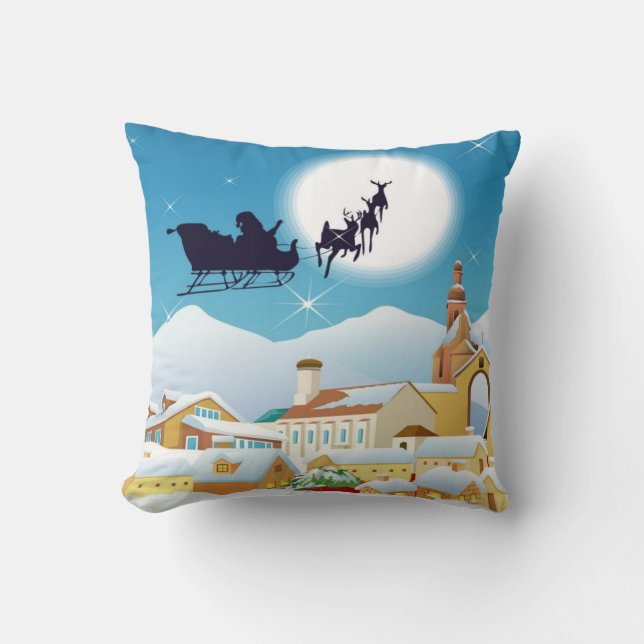 Weihnachtsfeiertag und Sleigh Silhouette Kissen (Vorderseite)