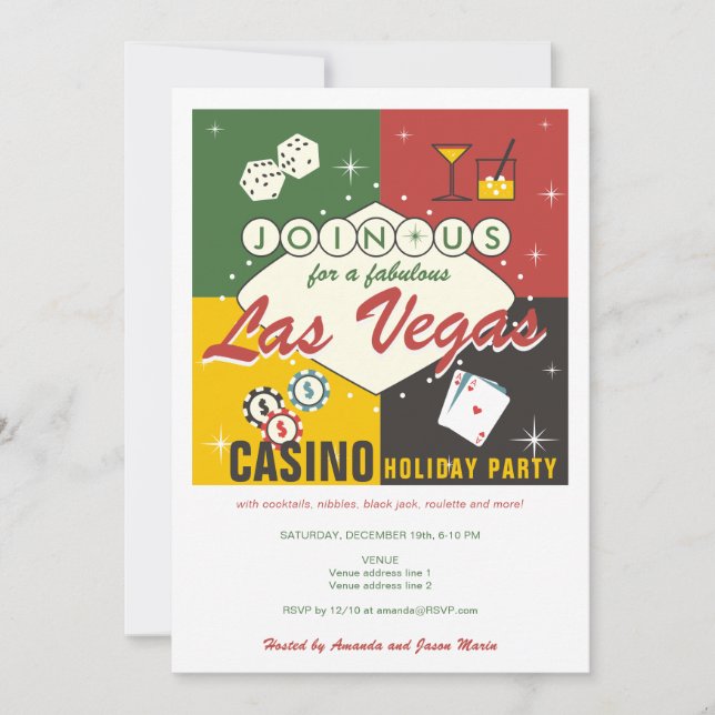 Weihnachtsfeiertag Vegas Casino Poker Party Einladung (Vorderseite)