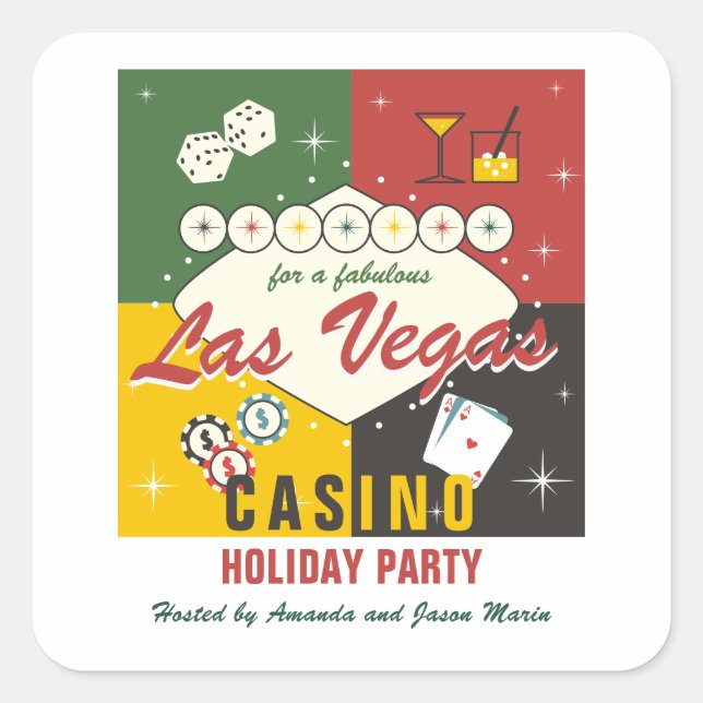 Weihnachtsfeiertag Vegas Casino Poker Party Quadratischer Aufkleber (Vorderseite)