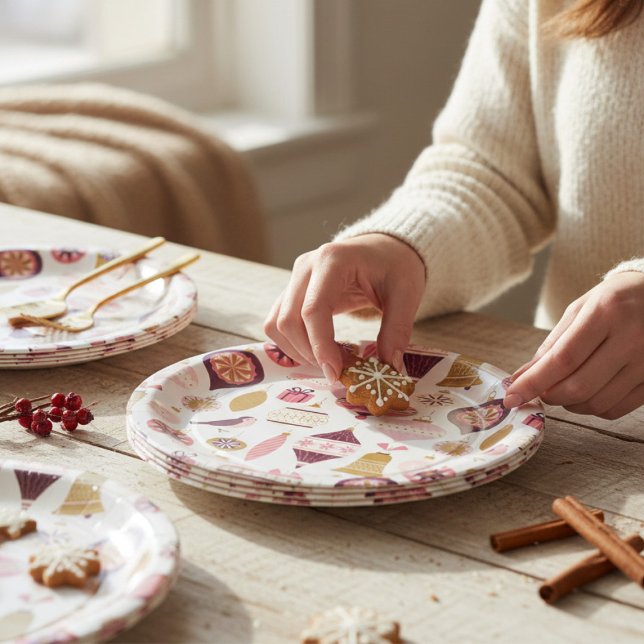 Weihnachtsfeiertag Vintag Retro Dekorationen Baubl Pappteller (Von Creator hochgeladen)