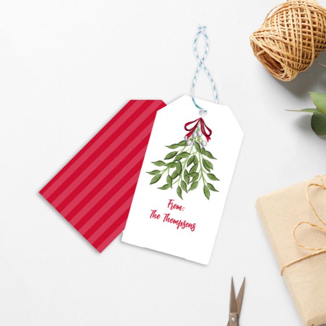 Weihnachtsfeiertag Wasserfarbe Merry Mistletoe Nie Geschenkanhänger (Christmas cute merry mistletoe holiday gift tag. With cute whimsical greenery. )
