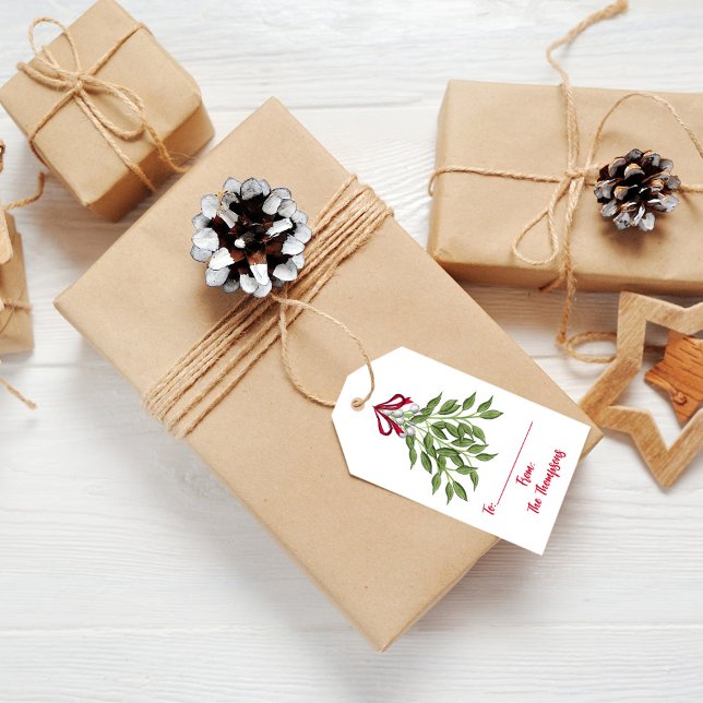 Weihnachtsfeiertag Wasserfarbe Merry Mistletoe Nie Geschenkanhänger (Christmas cute merry mistletoe holiday gift tag. to and from gift tag.)