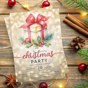 Weihnachtsfeiertag Watercolor Company Bokeh Gold Einladung