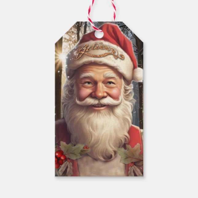 Weihnachtsfeiertag Weihnachtsmann Schneewald Geschenkanhänger (Vorderseite)