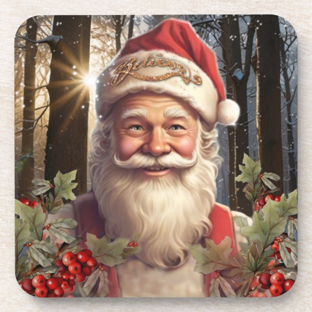 Weihnachtsfeiertag Weihnachtsmann Schneewald Getränkeuntersetzer (Vorderseite)