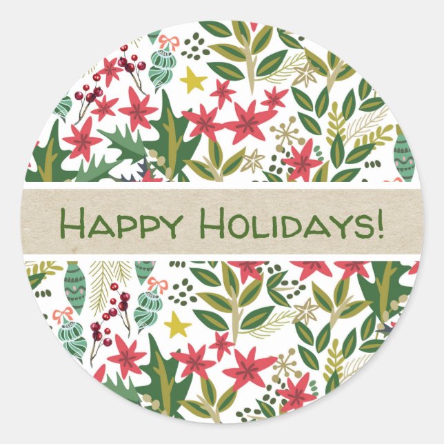 Weihnachtsfeiertag Whimsical Floral Berries Gefall Runder Aufkleber (Vorderseite)