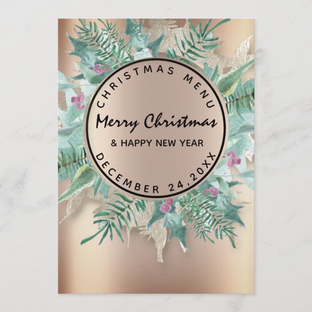 Weihnachtsfeiertag Wintermenü Rose Wreath Menükarte (Vorderseite)