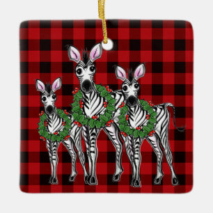 Weihnachtsfeiertag zebras rot kariert keramikornament