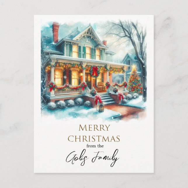 Weihnachtsfeiertag Zuhause Feiertag Gruß Postkarte (Vorderseite)