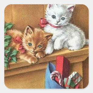 Weihnachtsfeiertage auf Mantage Kätzchen Quadratischer Aufkleber