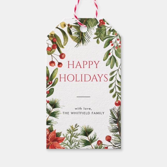 Weihnachtsfeiertage Berries Grüne Botanische Schri Geschenkanhänger (Vorderseite)