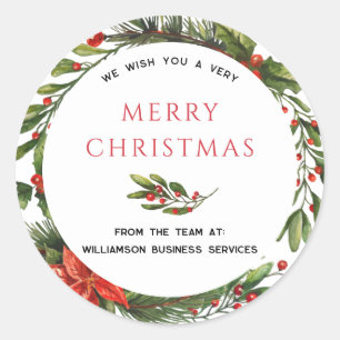 Weihnachtsfeiertage Botanischer Holly-Kranz Runder Aufkleber