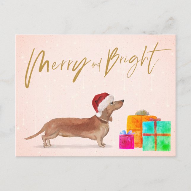 Weihnachtsfeiertage Dackel Dog Merry Bright Postkarte (Vorderseite)