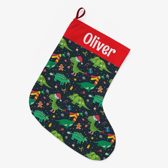 Weihnachtsfeiertage Dinosaurier Großer Weihnachtsstrumpf (Vorderansicht (hängend))