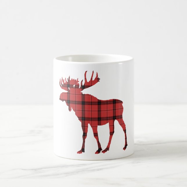 Weihnachtsfeiertage Elche Rotes Kariertes Tartan M Tasse (Mittel)