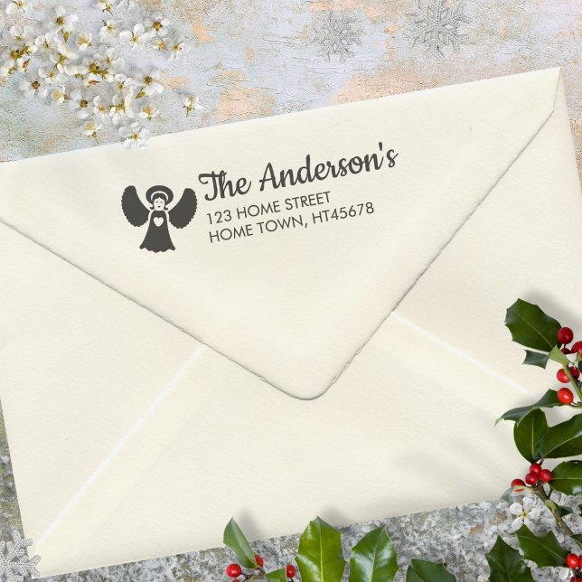 Weihnachtsfeiertage Engel Name Rücksendeadresse Permastempel (Christmas Holidays Angel Name Return Address Self-inking Stamp)