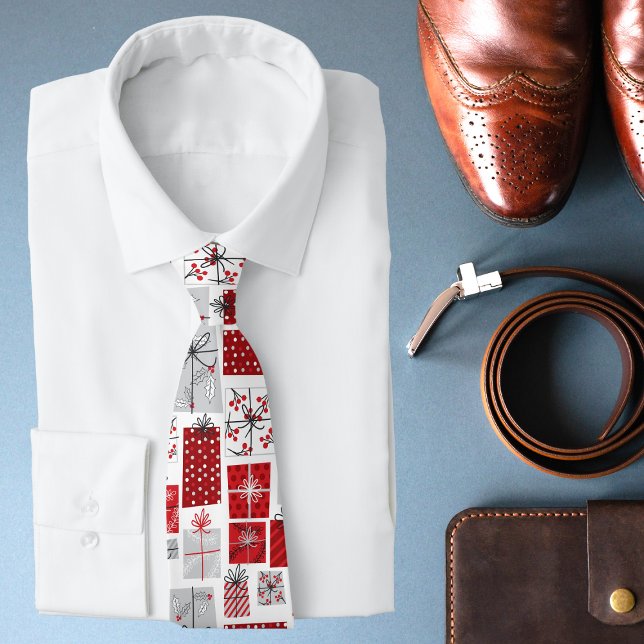 Weihnachtsfeiertage Festivals Rot Silber Moderne Krawatte (Von Creator hochgeladen)