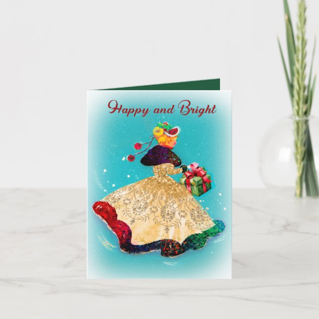 Weihnachtsfeiertage Geschenkboxen Gold Glitzer Gir Einladung (Vorderseite)