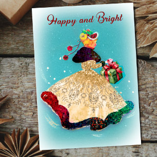 Weihnachtsfeiertage Geschenkboxen Gold Glitzer Gir Feiertagskarte