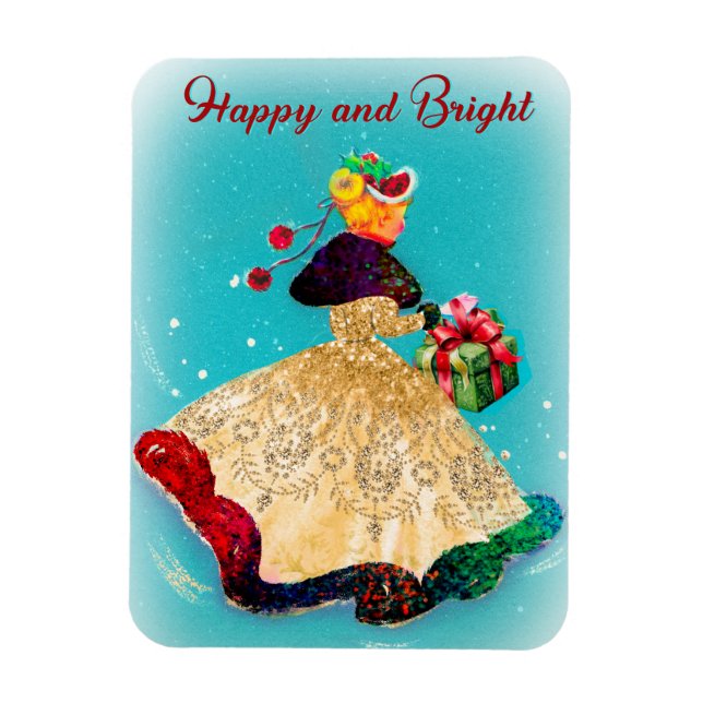 Weihnachtsfeiertage Geschenkboxen Gold Glitzer Gir Magnet (Vertikal)