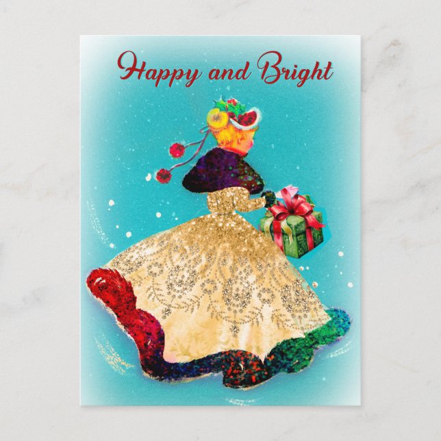 Weihnachtsfeiertage Geschenkboxen Gold Glitzer Gir Postkarte (Vorderseite)