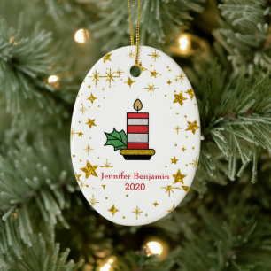 Weihnachtsfeiertage Gold Stars Kerzenschein Glitze Keramik Ornament