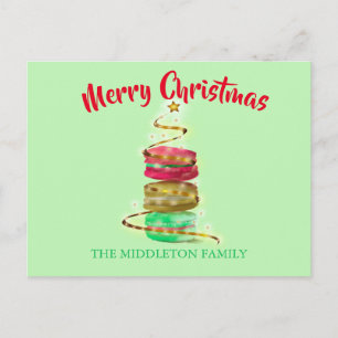Weihnachtsfeiertage Green Gold farbenfrohe Macaros Postkarte
