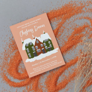 Weihnachtsfeiertage Häuser Grün Einladung