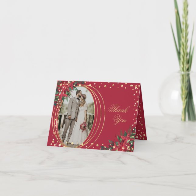 Weihnachtsfeiertage Holly Foto Hochzeit Dankeskarte (Vorderseite)