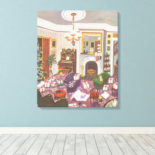 Weihnachtsfeiertage im Wohnzimmer Leinwanddruck (Insitu (Holzboden))