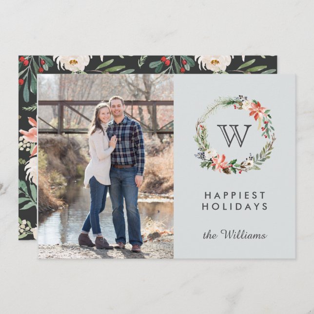 Weihnachtsfeiertage in der Monogram-Foto Einladung (Vorne/Hinten)