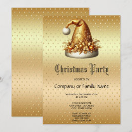 Weihnachtsfeiertage in Gold Weihnachtsmannmütze Pa Einladung