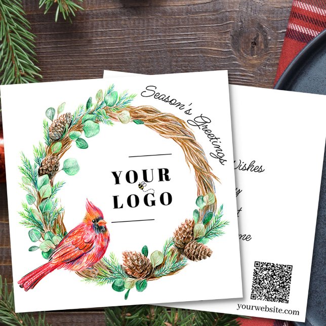Weihnachtsfeiertage Kardinal Business Grußworte Feiertagskarte (Logo branded and qr code holiday card by Busy Business Bee)