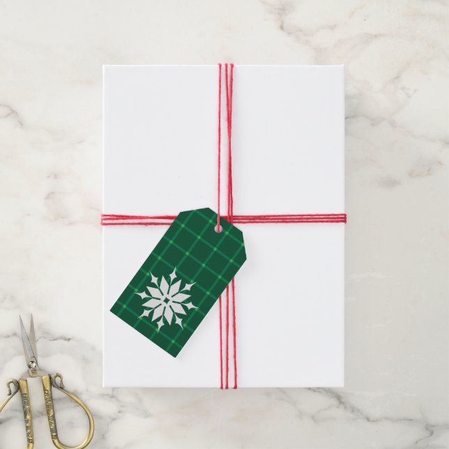 Weihnachtsfeiertage kariertes Muster Geschenkanhänger (Mit Garn)