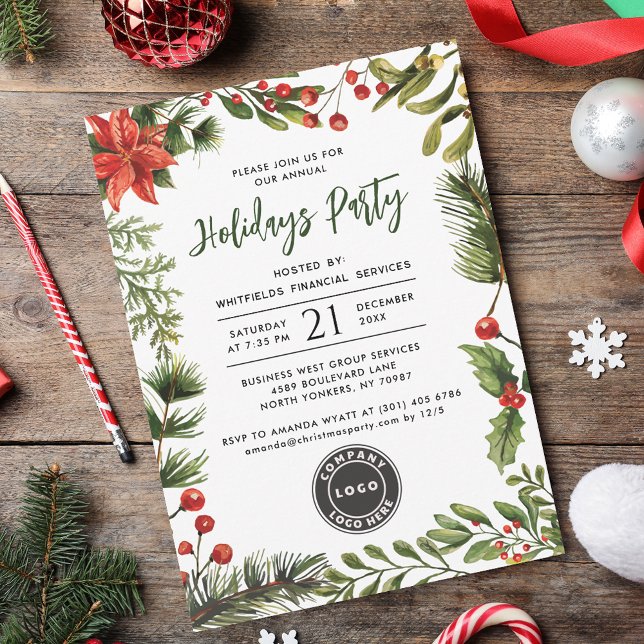Weihnachtsfeiertage mit Firmenlogo Mitarbeiter Par Einladung (Business Logo Christmas Holidays Employees Party Invitation)
