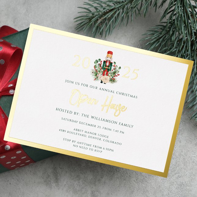 Weihnachtsfeiertage Open House Party Gold Folieneinladung (Family Christmas Holidays Open House Party Gold Foil Invitation)