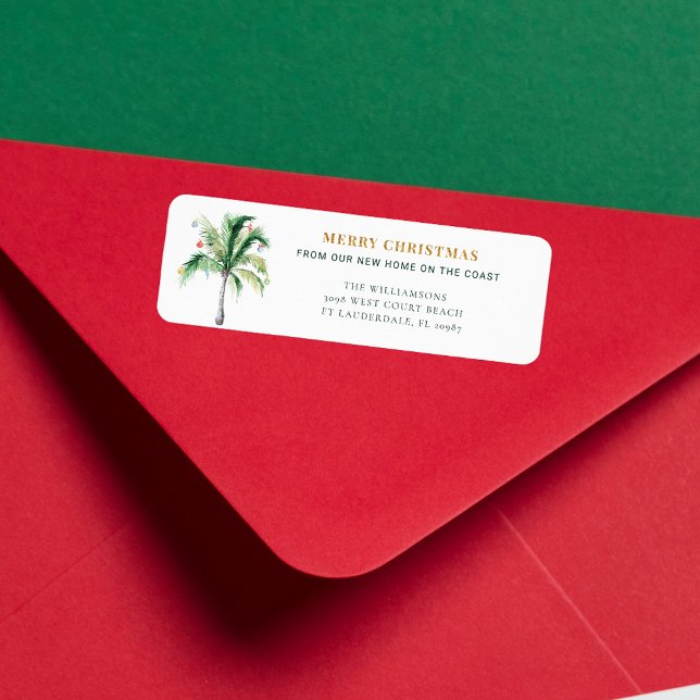 Weihnachtsfeiertage Palmen Tree Rücksendeadresse (Merry Christmas Palm Tree Coastal Home Return Address Label)