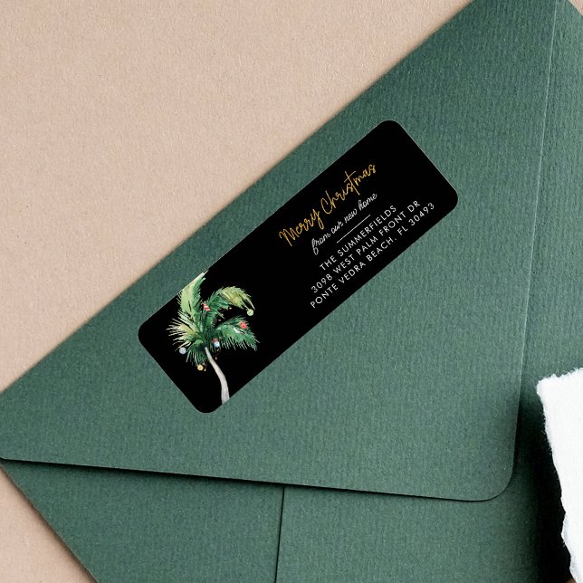 Weihnachtsfeiertage Palmenbaum Rücksendeadresse (Christmas Palm Tree Coastal Black Return Address Label)