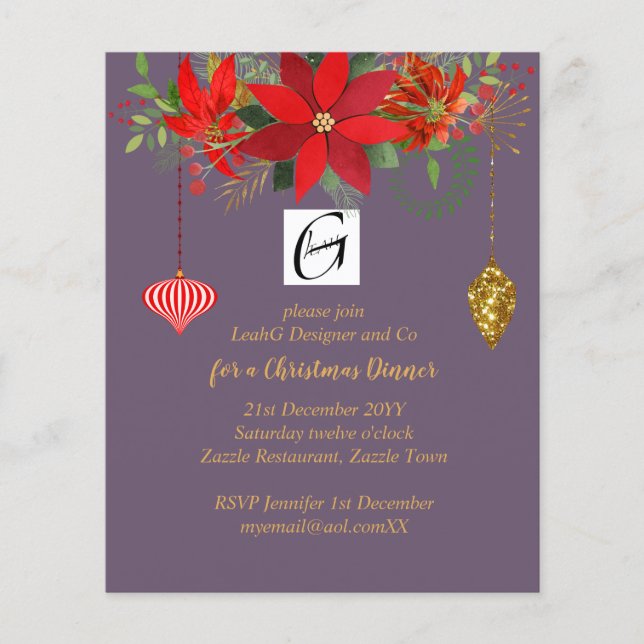 Weihnachtsfeiertage Poinsettia Mauve Gold Red (Vorderseite)