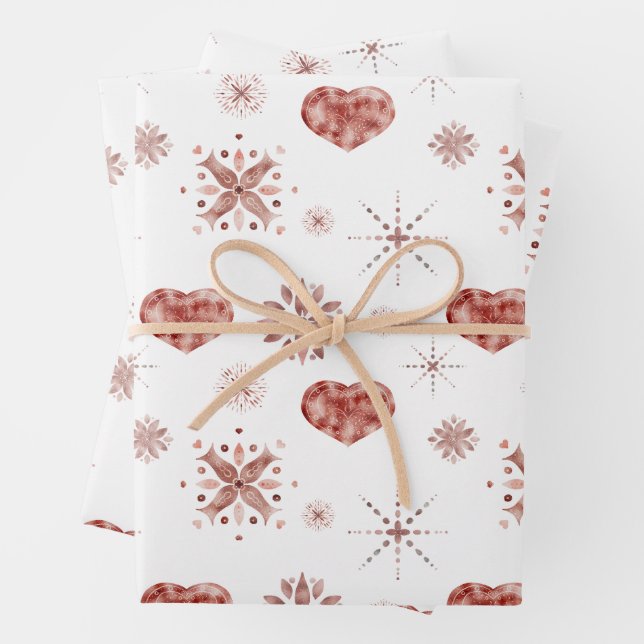 Weihnachtsfeiertage Rose Goldener Schnee und Herz Geschenkpapier Set (Beispiel)